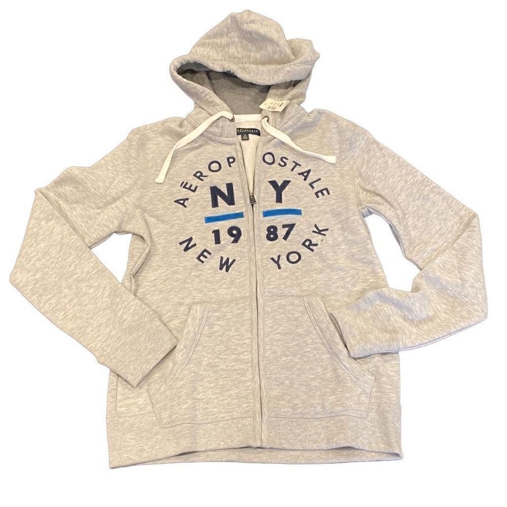 Aeropostale Front Zip Hooded Jacket Grey Unisex Size Small NWT SEE MEASUREMENTS